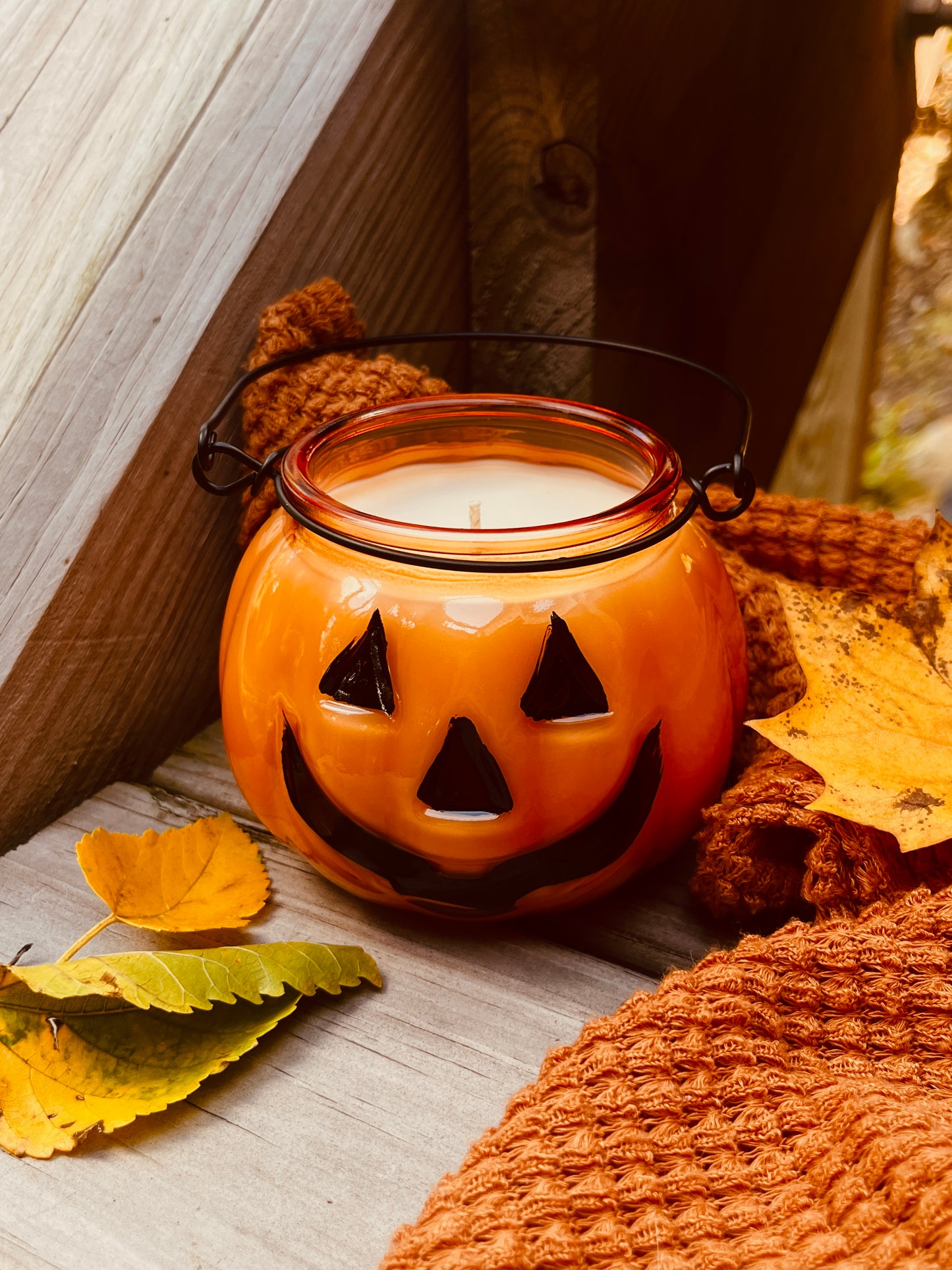 cute pumpkin soy candle jack o lantern decor