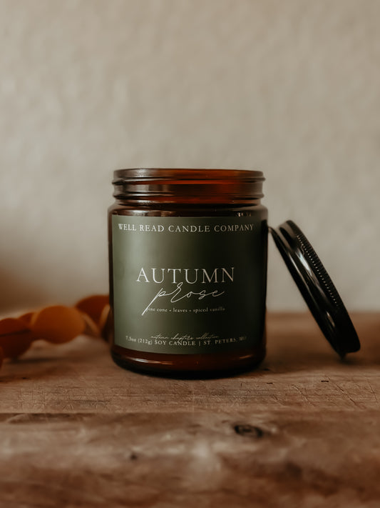 autumn fall leaves candle bookish gift soy 