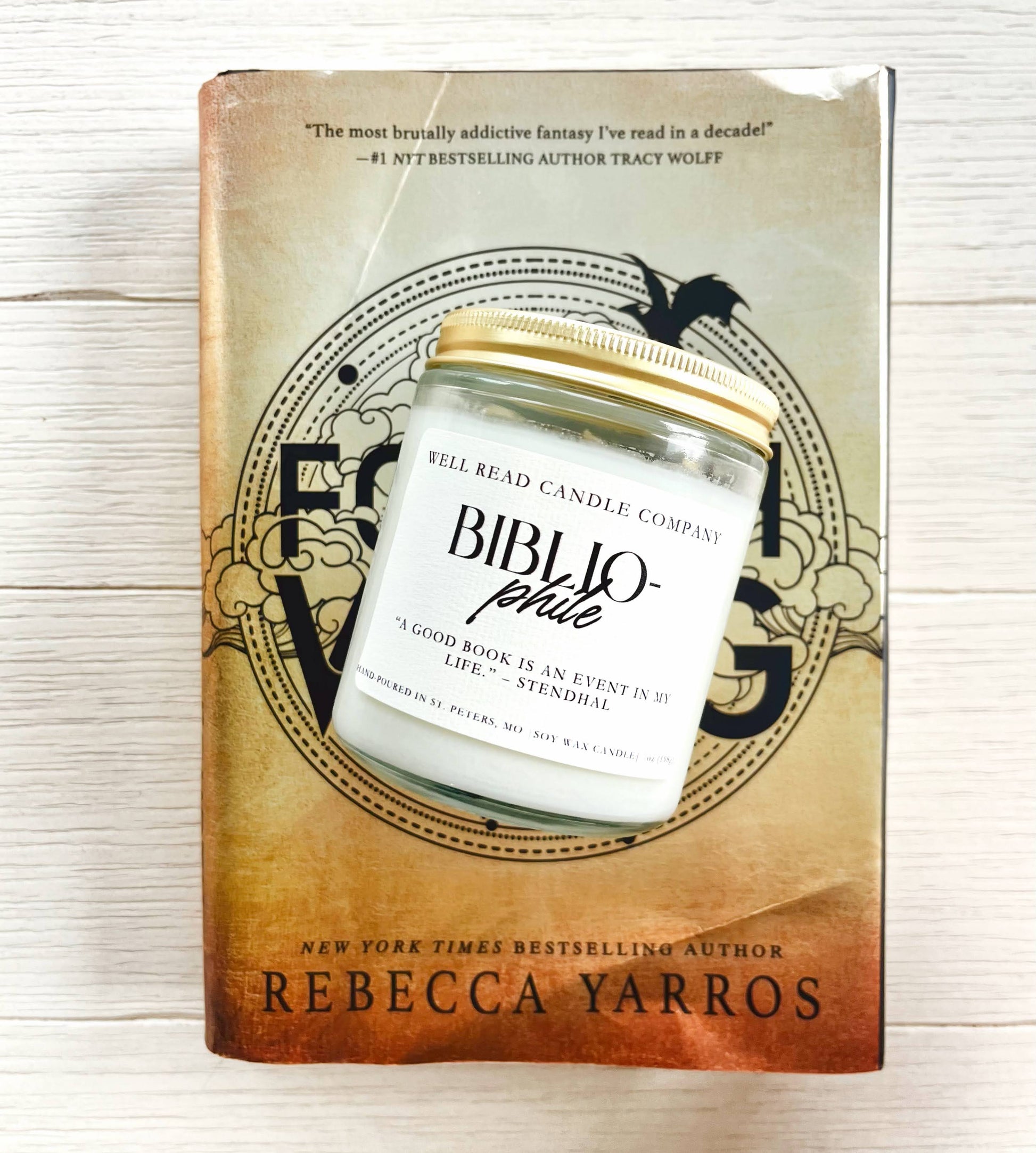 Photo of Bibliophile bookish candle on Fourth Wing