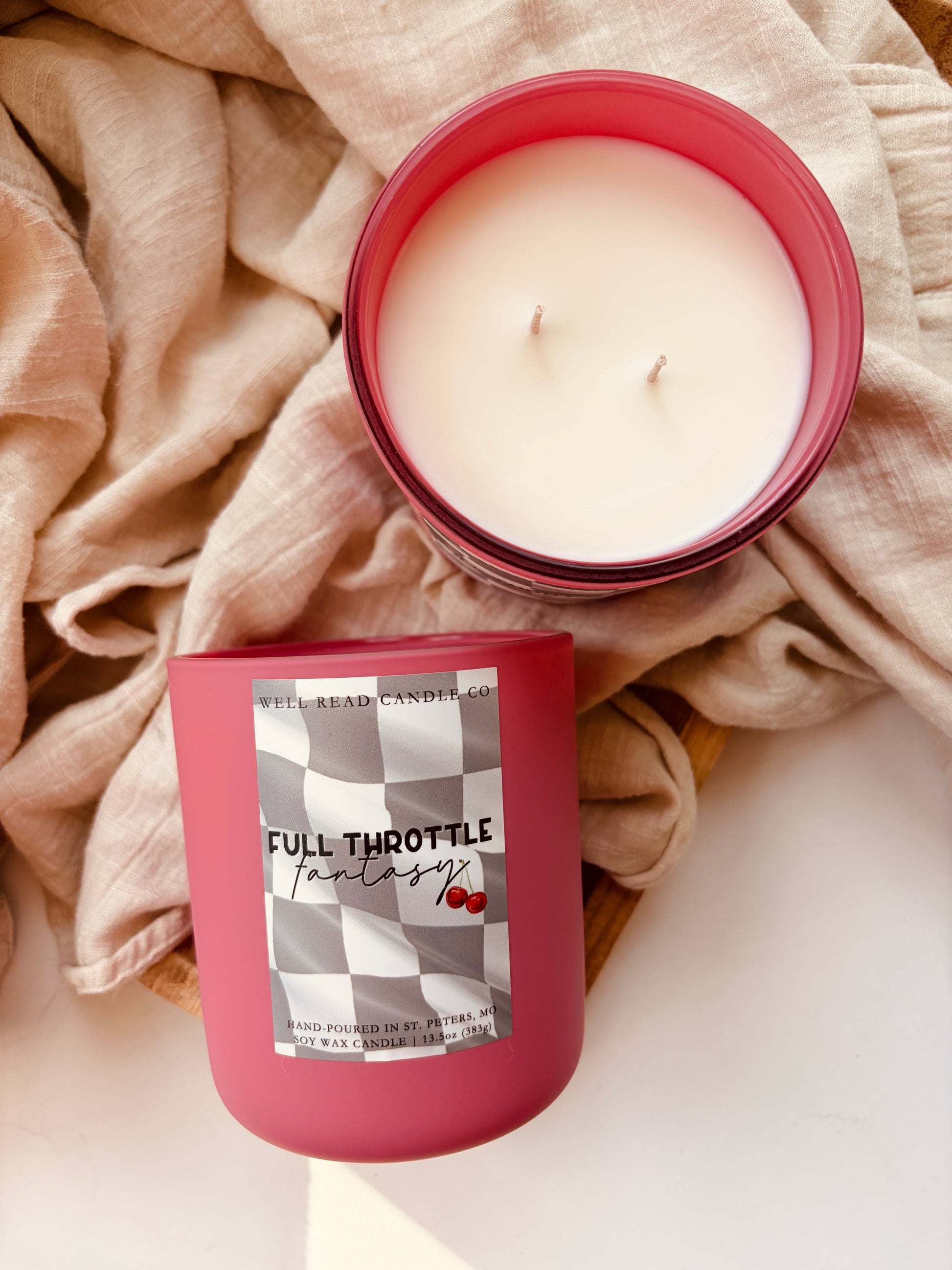 champagne cherry pink bookish candle