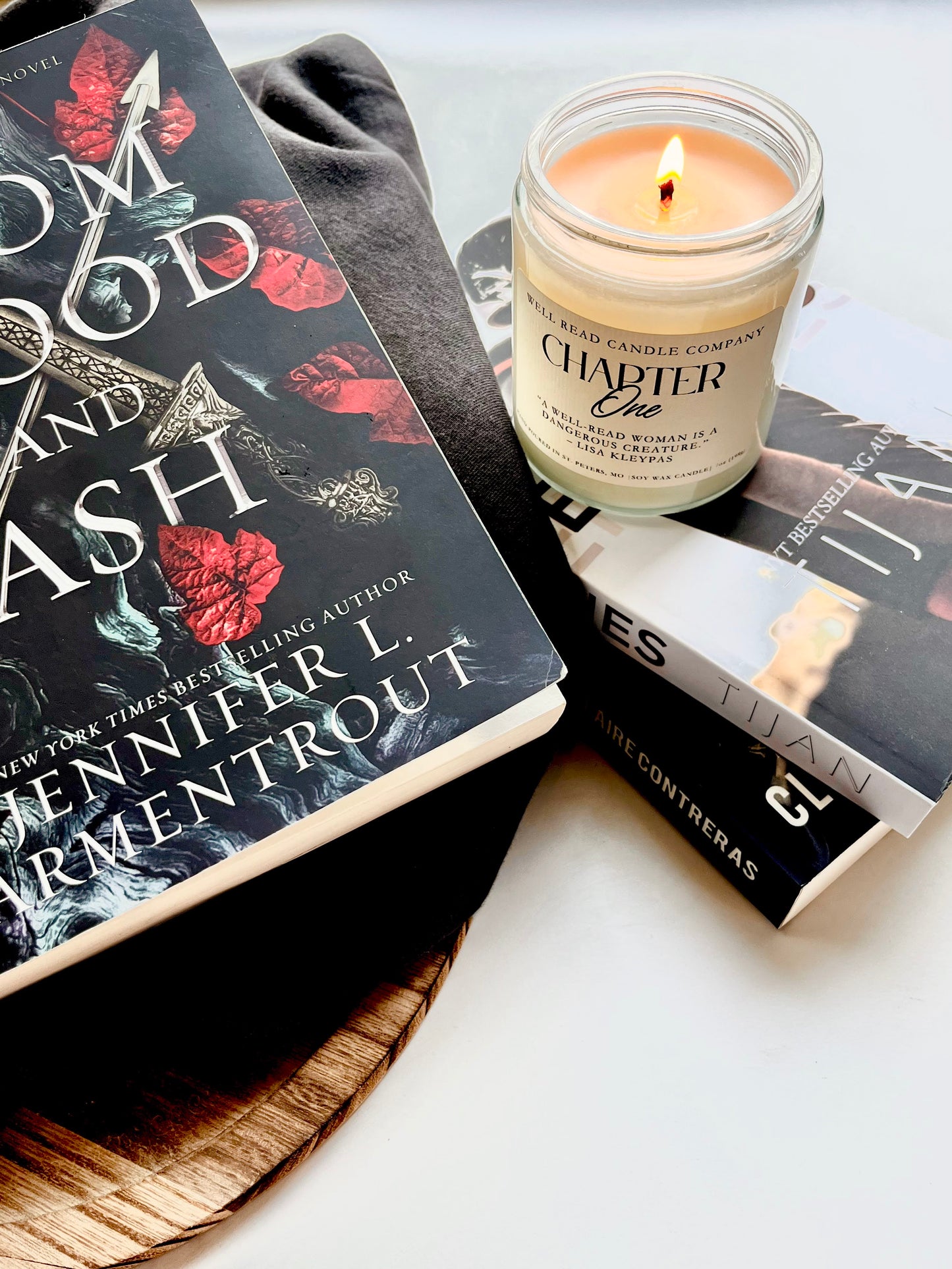 Photo of lit Chapter One bookish soy candle