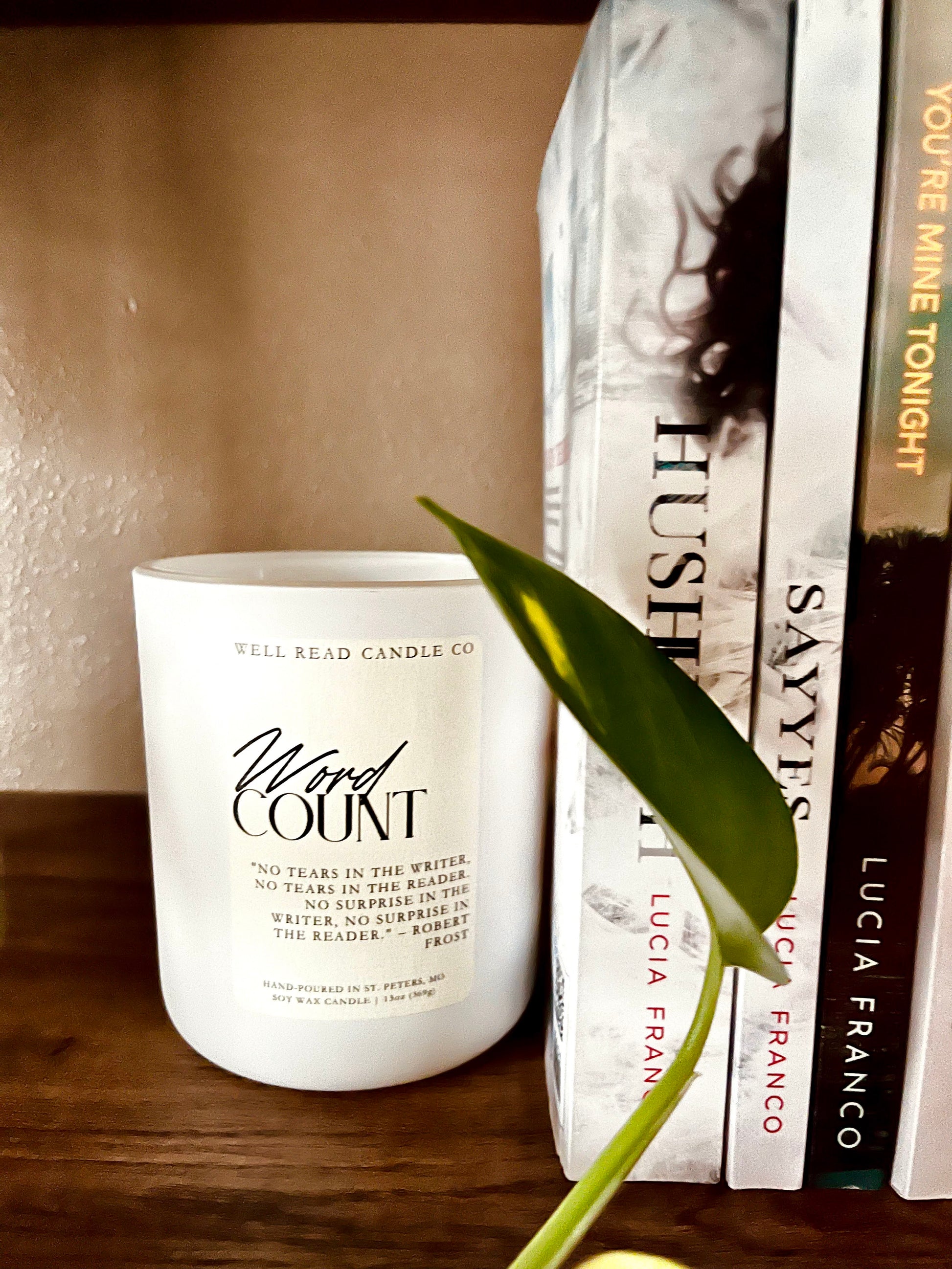 Patchouli Book Candle on bookshelf