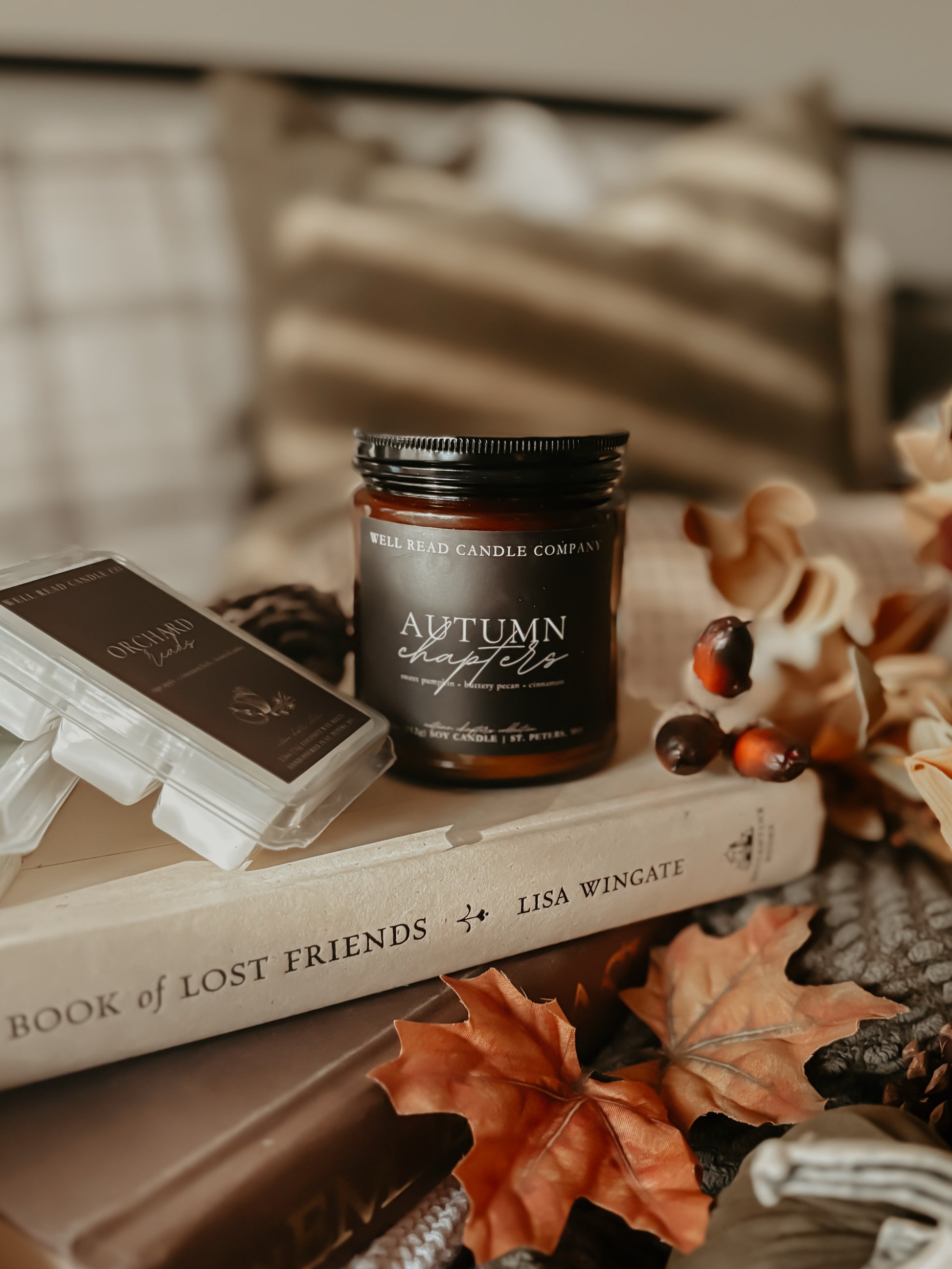 pumpkin pecan waffle soy candle fall collection autumn bookish gift