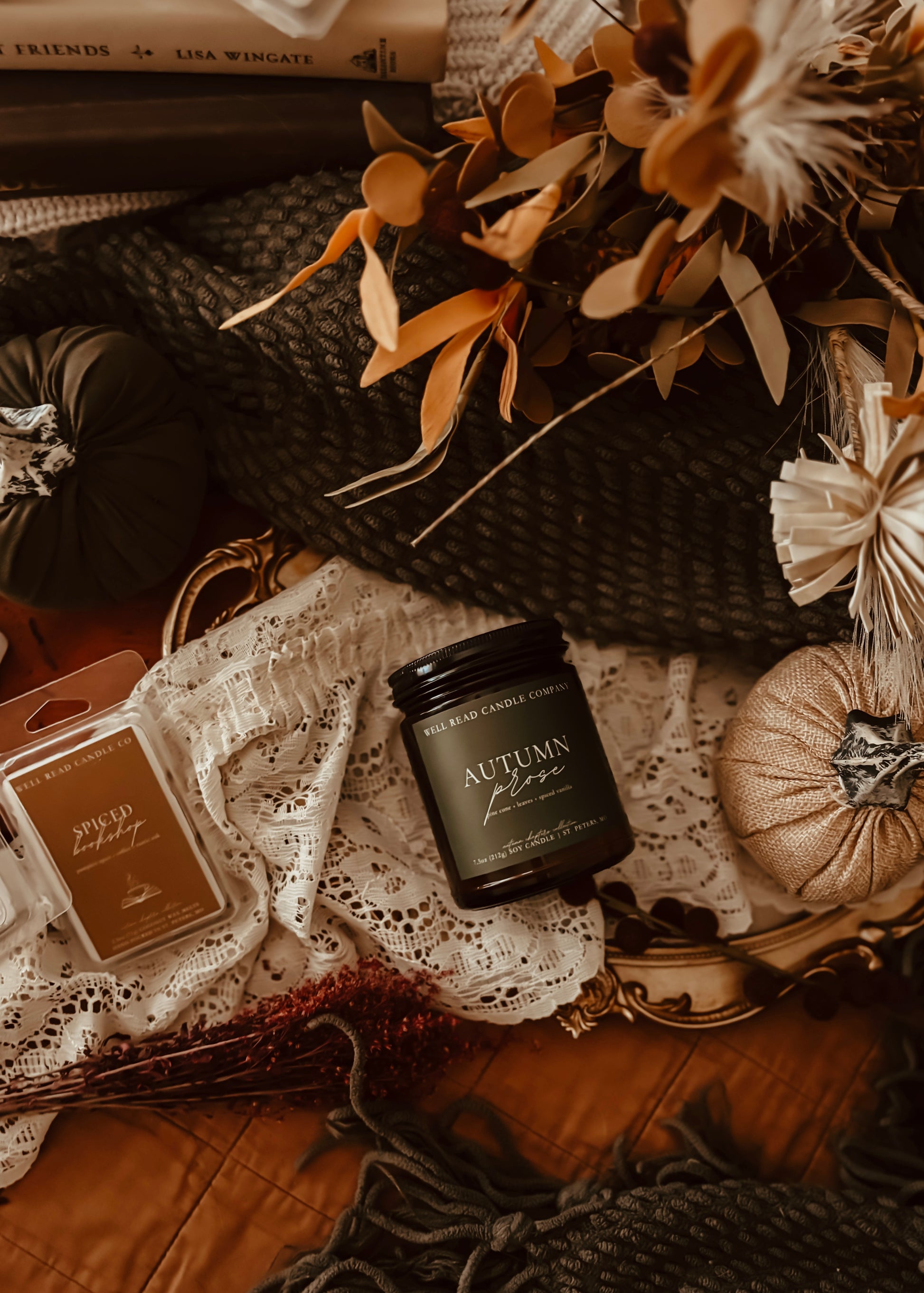 leaves soy candle bookish gift idea fall