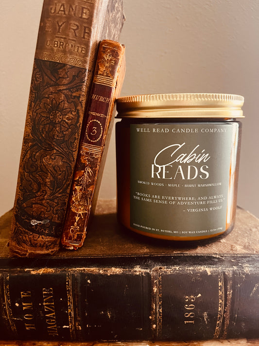 bookish cabin soy candle woods