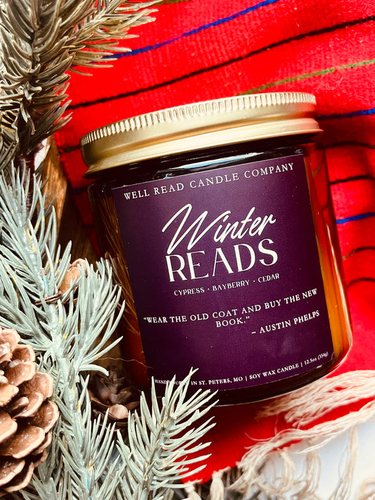 winter bookish candle wood